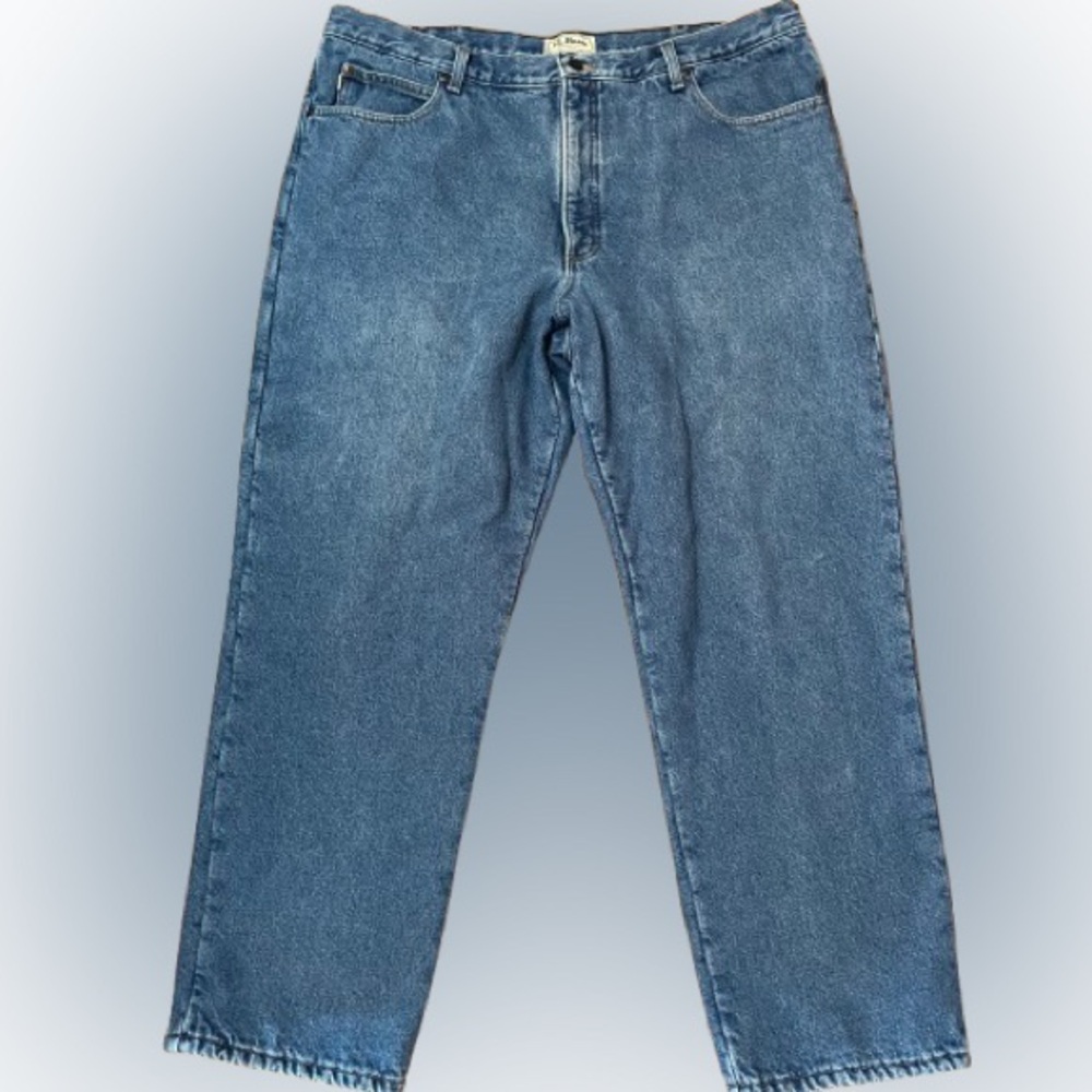 L.L. Bean Flannel Lined Classic Fit Men's Blue Denim Jeans Size 42